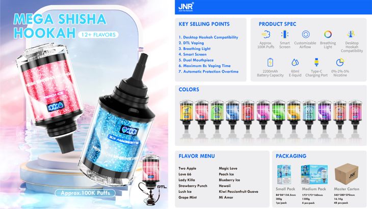 Jnr Mega Shisha 100k Refillable Disposable Vape manufacturers